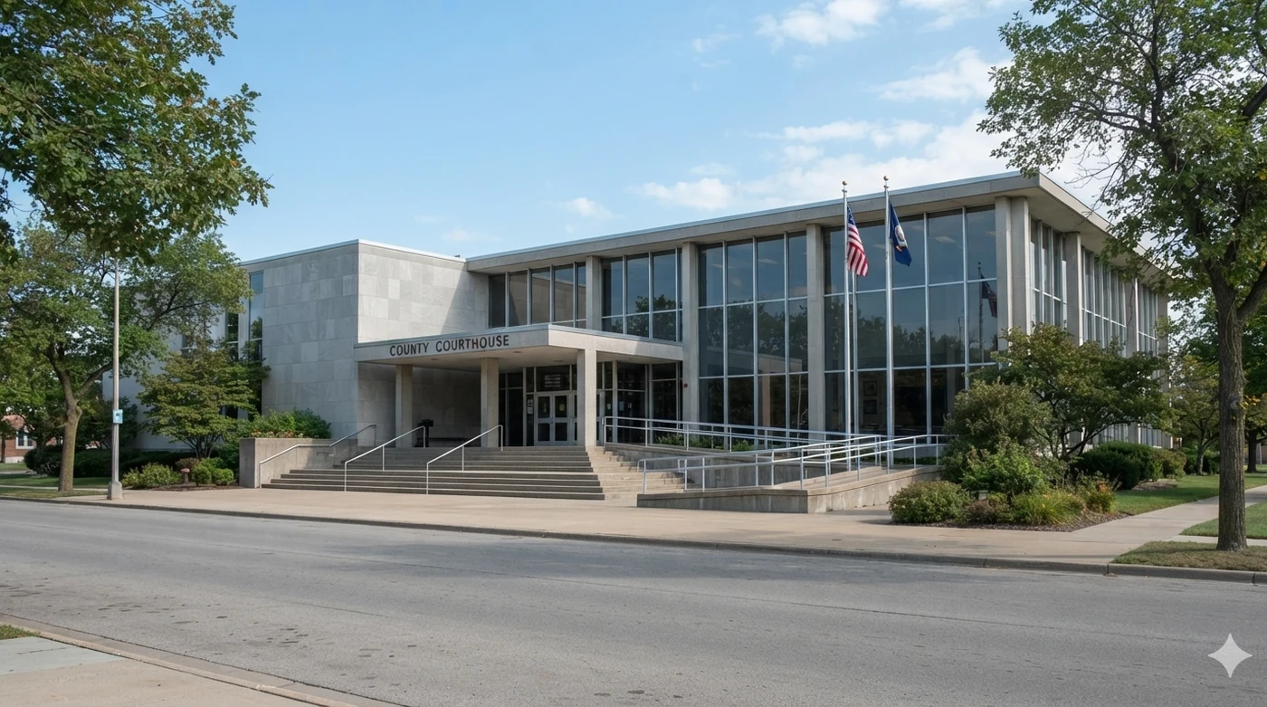 Metro Detroit county courthouse exterior in daylight
