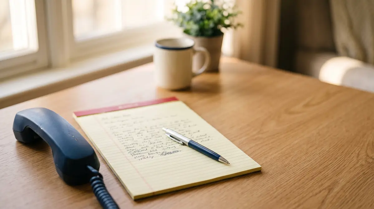 Notepad and phone on a desk, ready to take down the details of your case